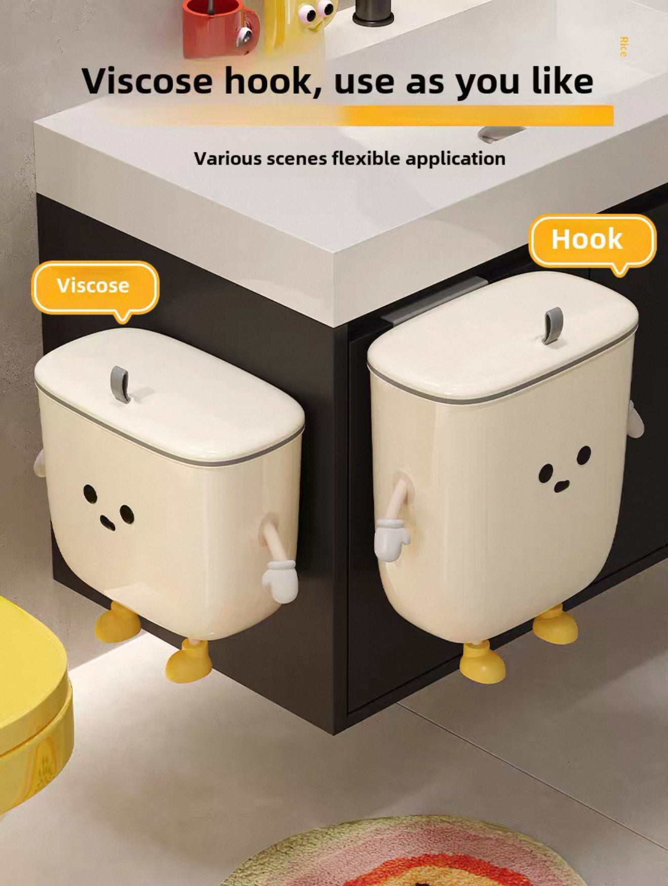 Smiley Face Wall-Mounted Trash Bin – 9L / 12L | Space-Saving Kitchen Garbage Can with Lid