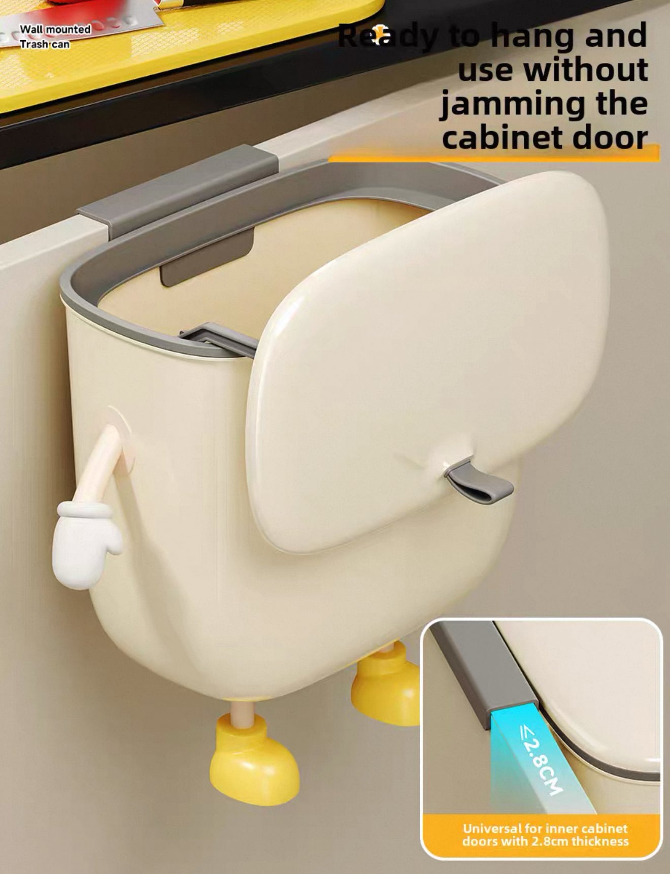 Smiley Face Wall-Mounted Trash Bin – 9L / 12L | Space-Saving Kitchen Garbage Can with Lid