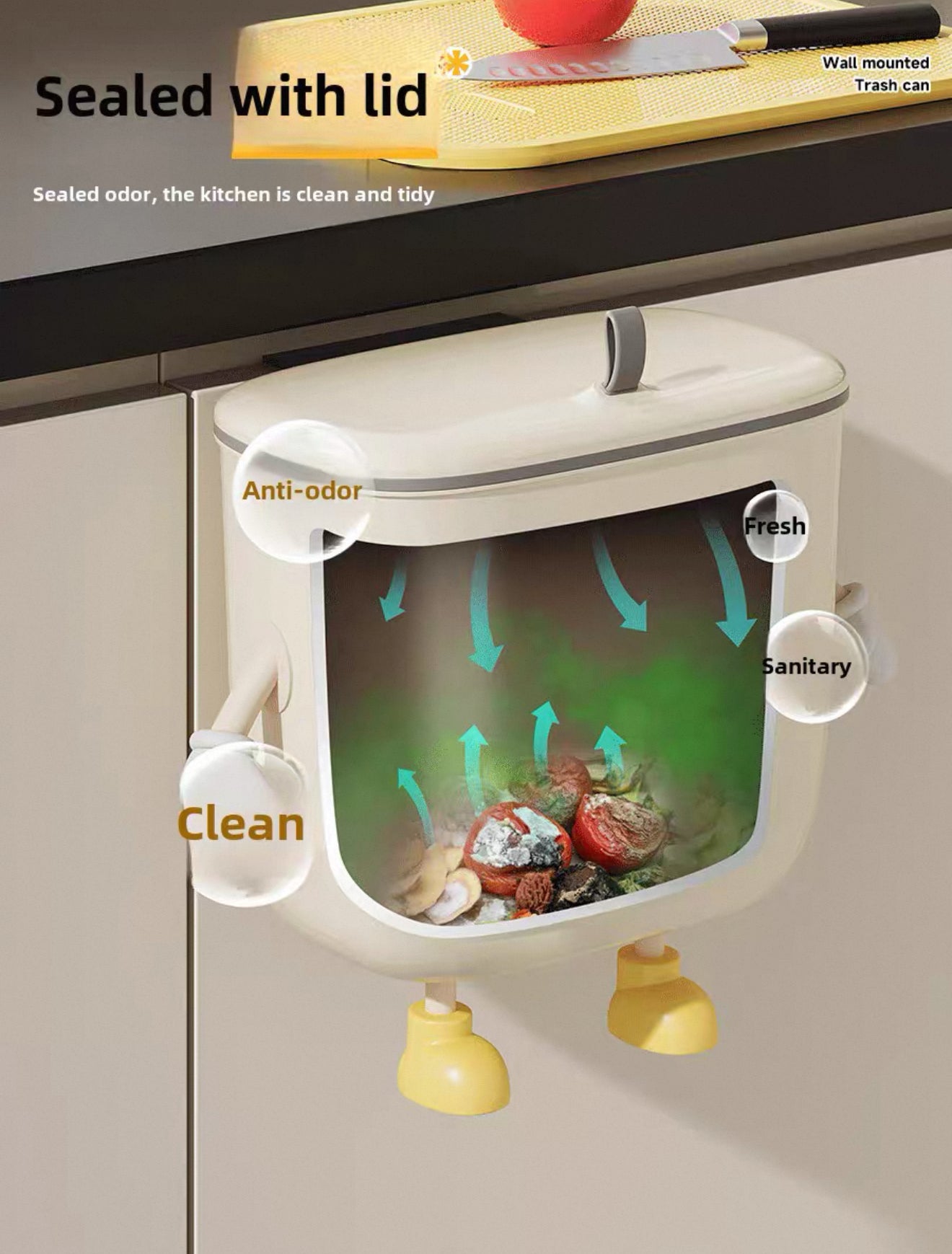 Smiley Face Wall-Mounted Trash Bin – 9L / 12L | Space-Saving Kitchen Garbage Can with Lid