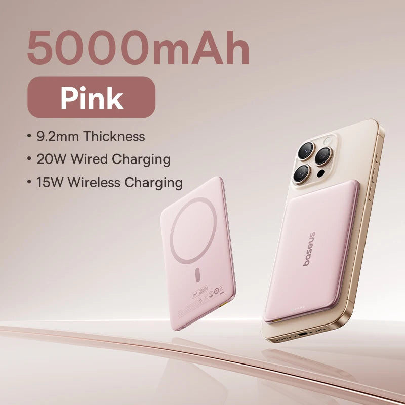 Baseus PicoGo Ultra‑Slim 5000mAh Magnetic Power Bank – Wireless & Wired Fast Charger (15W/20W)
