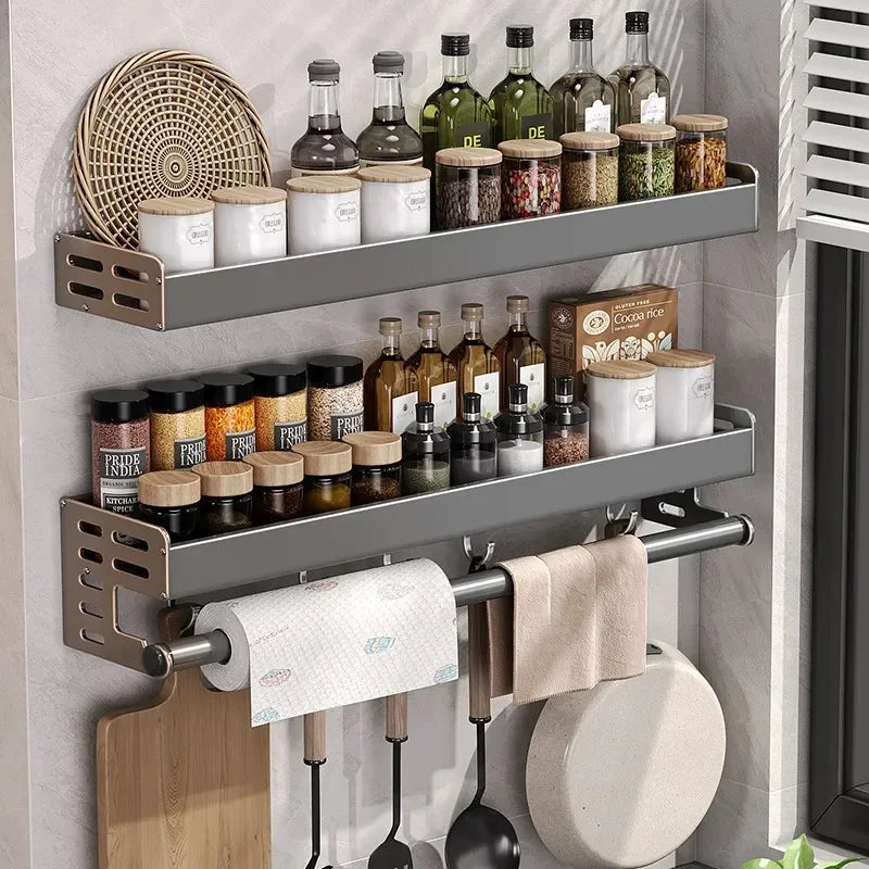 Wall Mounted Spice Rack Organizer - Multi-Tier Kitchen Storage for Seasonings