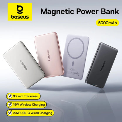 Baseus PicoGo Ultra‑Slim 5000mAh Magnetic Power Bank – Wireless & Wired Fast Charger (15W/20W)