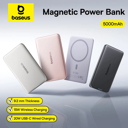 Baseus PicoGo Ultra‑Slim 5000mAh Magnetic Power Bank – Wireless & Wired Fast Charger (15W/20W)