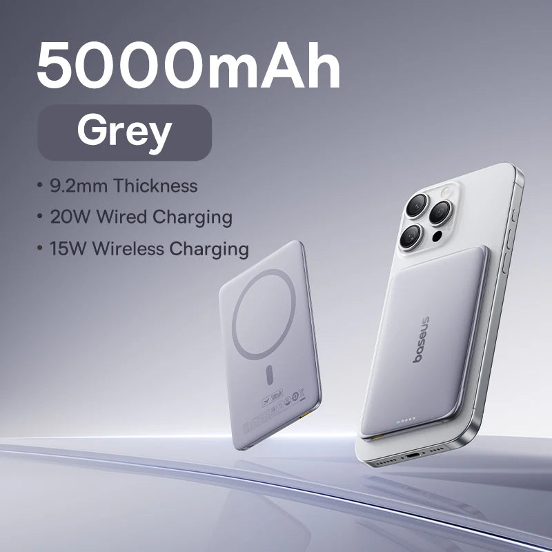 Baseus PicoGo Ultra‑Slim 5000mAh Magnetic Power Bank – Wireless & Wired Fast Charger (15W/20W)