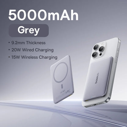Baseus PicoGo Ultra‑Slim 5000mAh Magnetic Power Bank – Wireless & Wired Fast Charger (15W/20W)