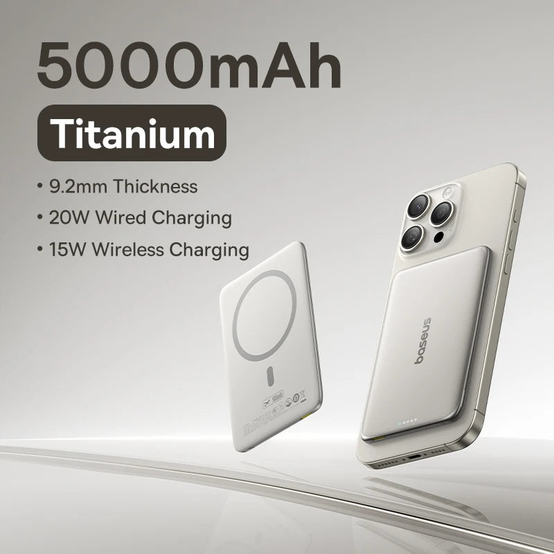 Baseus PicoGo Ultra‑Slim 5000mAh Magnetic Power Bank – Wireless & Wired Fast Charger (15W/20W)
