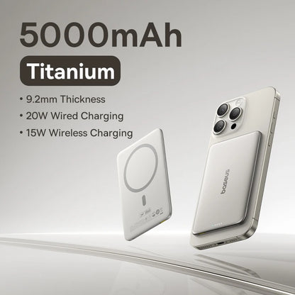 Baseus PicoGo Ultra‑Slim 5000mAh Magnetic Power Bank – Wireless & Wired Fast Charger (15W/20W)