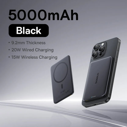 Baseus PicoGo Ultra‑Slim 5000mAh Magnetic Power Bank – Wireless & Wired Fast Charger (15W/20W)